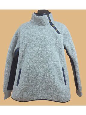 Southern Tide Womens Light Blue Sherpa Jacket Large Snap Placket